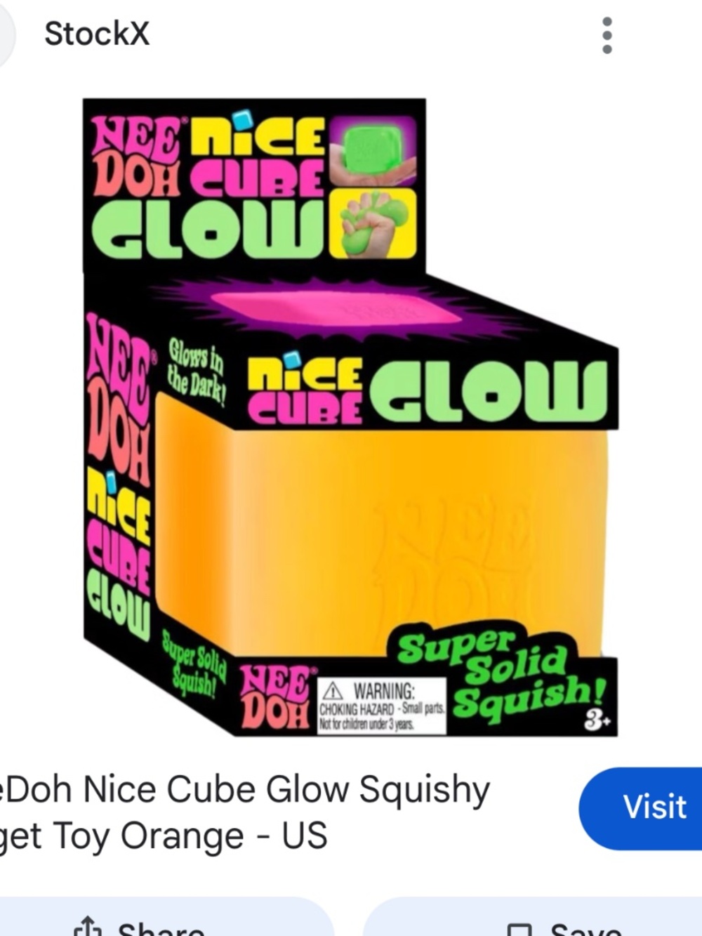Authentic Schylling NeeDoh Nice Cube GLOW Orange Squishy Fidget Sensory Toy